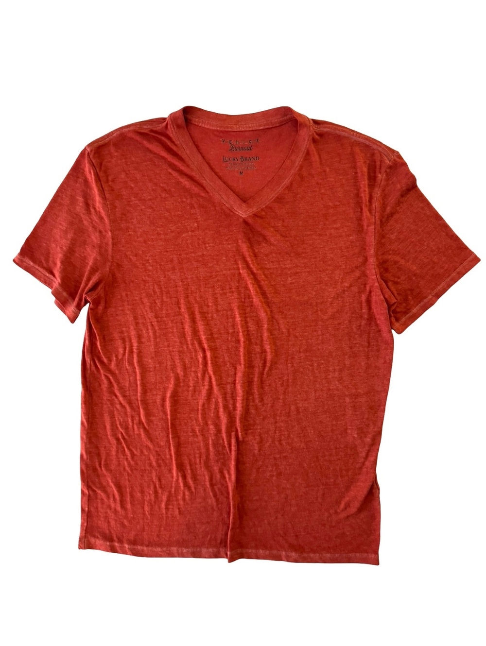 Lucky Brand Venice Burnout V-Neck T-Shirt Men’s Medium Rust Orange Lightweight
